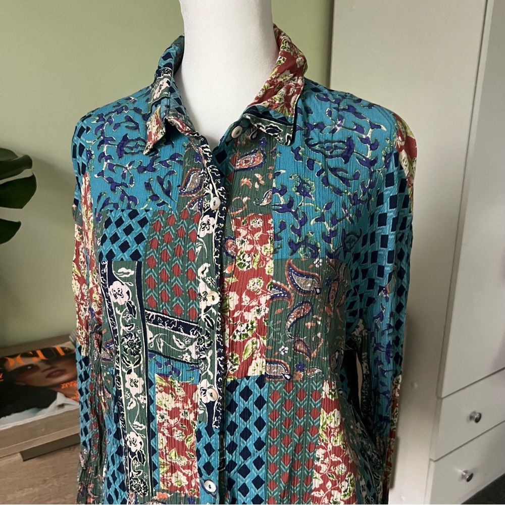 Multicolored Patchwork Paisley Mix Pattern Button… - image 7